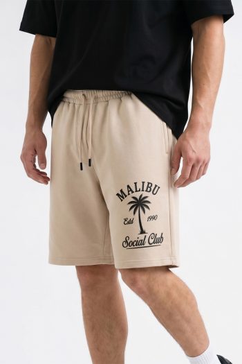 Βαμβακερή Βερμούδα σε Εκρού Χρώμα, Malibu Social Club