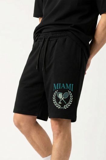 Βερμούδα Ανδρική σε Μαύρο Χρώμα, Miami Laurel Tennis Palm