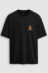 Oversized T-Shirt σε Μαύρο Χρώμα με σχέδιο, Flame Pocket Badge