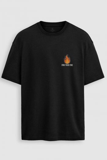 Oversized T-Shirt σε Μαύρο Χρώμα με σχέδιο, Flame Pocket Badge