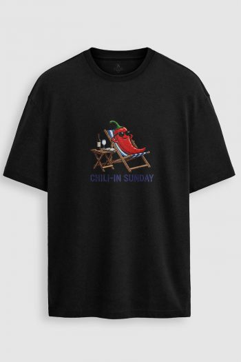 Oversized T-Shirt σε Μαύρο Χρώμα με σχέδιο, Chill Sunday Chair