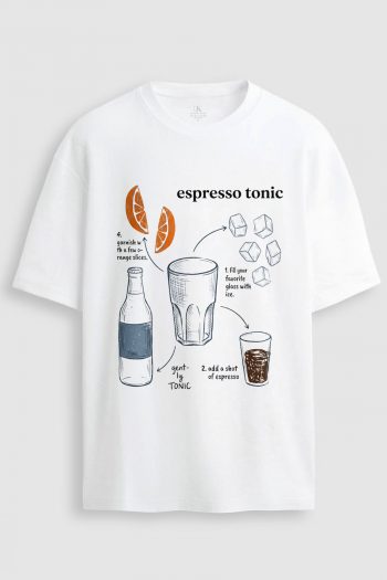 Oversized T-Shirt σε Λευκό Χρώμα με σχέδιο, Espresso Tonic