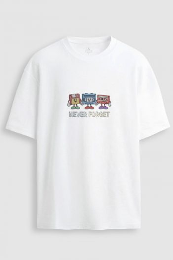 Oversized T-Shirt σε Λευκό Χρώμα με σχέδιο, Retro Memory Club