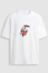 Oversized T-Shirt σε Λευκό Χρώμα με σχέδιο, Tropical Toucan