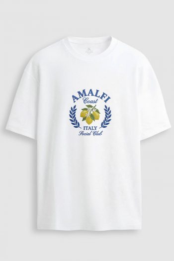 Oversized T-Shirt σε Λευκό Χρώμα με σχέδιο, Amalfi Lemon Centered