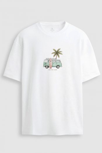 Oversized T-Shirt σε Λευκό Χρώμα με σχέδιο, Palm Camper