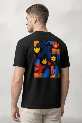 Bold Floral Abstract,T-Shirt σε Μαύρο Χρώμα