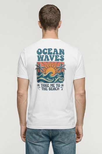 Ocean Waves Beach Poster,T-Shirt σε Λευκό Χρώμα