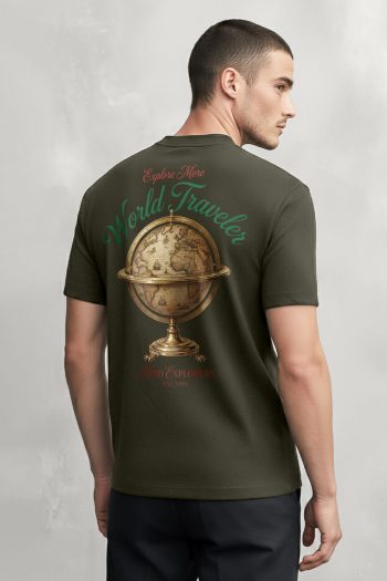 World Traveler Globe,T-Shirt σε Χακί Χρώμα