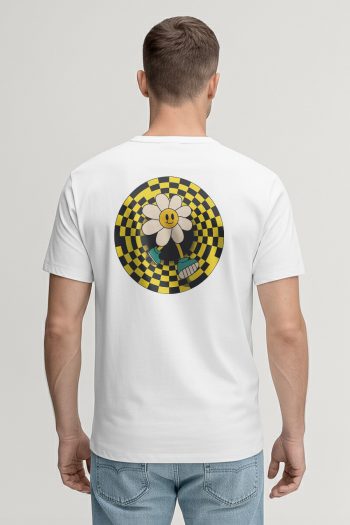 Checkered Daisy Smile, Μπλούζα T-Shirt σε Λευκό Χρώμα