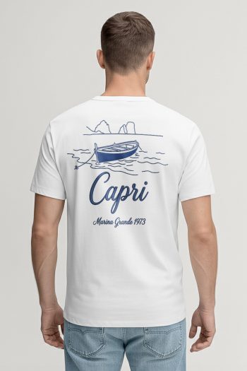 Capri Boat Line Art,T-Shirt σε Λευκό Χρώμα