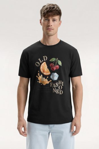 Old Fashioned Cocktail,T-Shirt σε Μαύρο Χρώμα