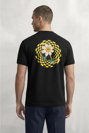 Checkered Daisy Smile, Μπλούζα T-Shirt σε Μαύρο Χρώμα