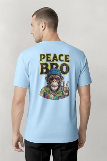 Peace Monkey Portrait,T-Shirt σε Γαλάζιο Χρώμα