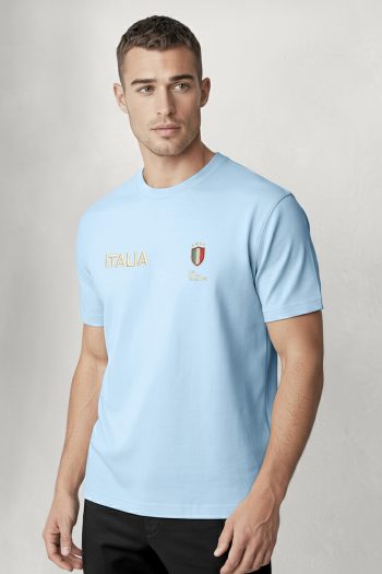 Italia Crest Badge,T-Shirt σε Γαλάζιο Χρώμα