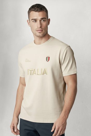 Italia Varsity,T-Shirt σε Εκρού Χρώμα