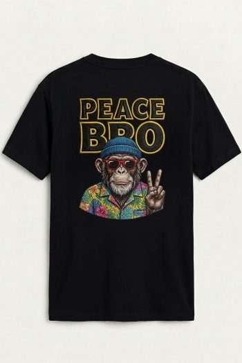 Peace Monkey Portrait,T-Shirt σε Μαύρο Χρώμα