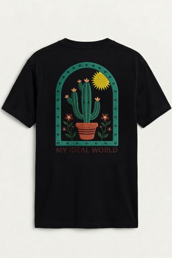 Ideal Cactus World,T-Shirt σε Μαύρο Χρώμα
