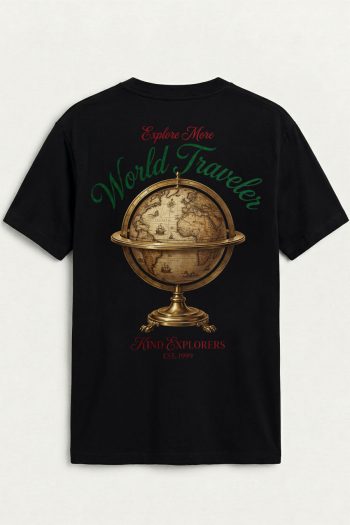 World Traveler Globe,T-Shirt σε Μαύρο Χρώμα