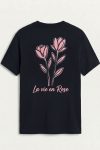 Pink Rose Line Art,T-Shirt σε Μπλε Χρώμα