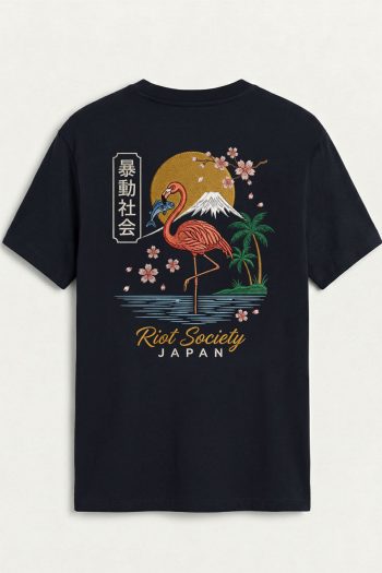 Japan Flamingo Scene,T-Shirt σε Μπλε Χρώμα