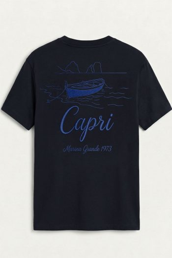 Capri Boat Line Art,T-Shirt σε Μπλε Χρώμα