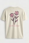 Pink Rose Line Art,T-Shirt σε Εκρού Χρώμα
