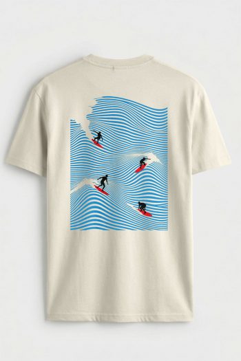 Surfers Line Wave,T-Shirt σε Εκρού Χρώμα