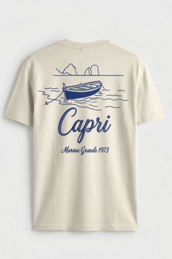 Capri Boat Line Art,T-Shirt σε Εκρού Χρώμα