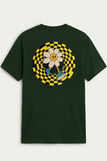 Checkered Daisy Smile, Μπλούζα T-Shirt σε Πράσινο Χρώμα
