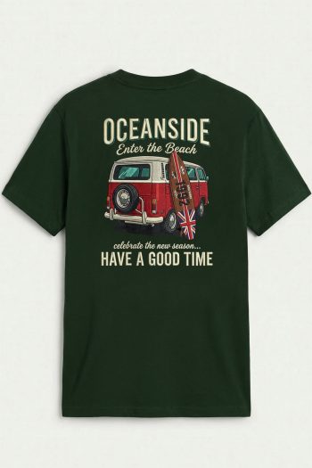 Oceanside Red Beach Van Back,T-Shirt σε Πράσινο Χρώμα