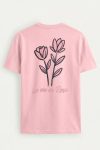 Pink Rose Line Art,T-Shirt σε Ροζ Χρώμα