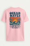 Ocean Waves Beach Poster,T-Shirt σε Ροζ Χρώμα