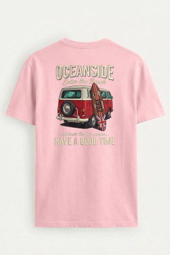Oceanside Red Beach Van Back,T-Shirt σε Ροζ Χρώμα