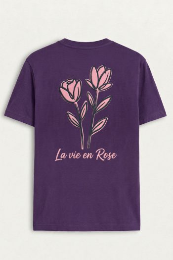 Pink Rose Line Art,T-Shirt σε Μωβ Χρώμα