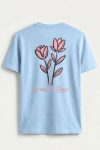 Pink Rose Line Art,T-Shirt σε Γαλάζιο Χρώμα