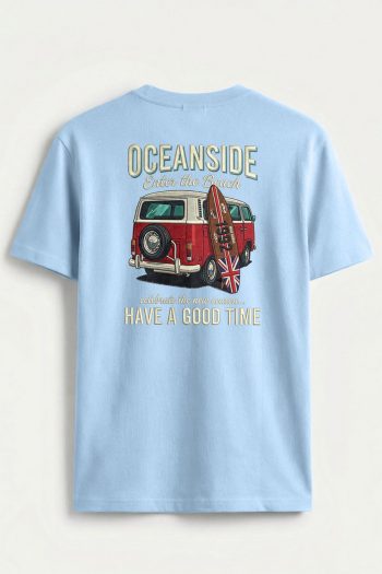 Oceanside Red Beach Van Back,T-Shirt σε Γαλάζιο Χρώμα