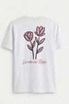 Pink Rose Line Art,T-Shirt σε Λευκό Χρώμα
