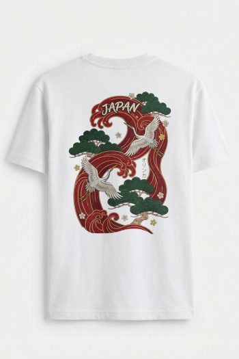Japan Crane Waves,T-Shirt σε Λευκό Χρώμα