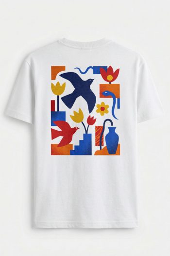 Bold Floral Abstract,T-Shirt σε Λευκό Χρώμα