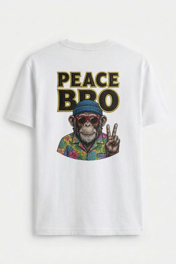 Peace Monkey Portrait,T-Shirt σε Λευκό Χρώμα