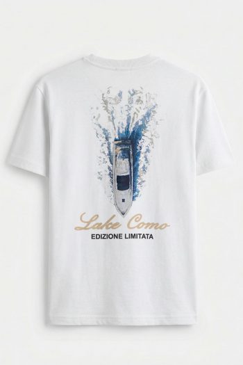 Lake Como Boat Splash,T-Shirt σε Λευκό Χρώμα