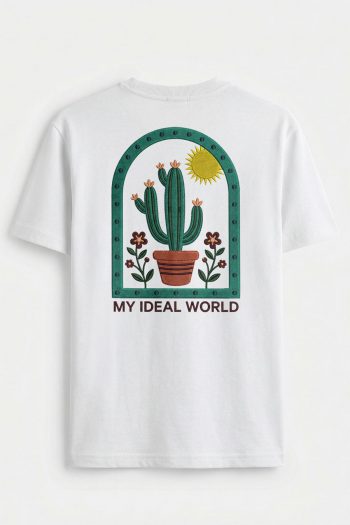 Ideal Cactus World,T-Shirt σε Λευκό Χρώμα