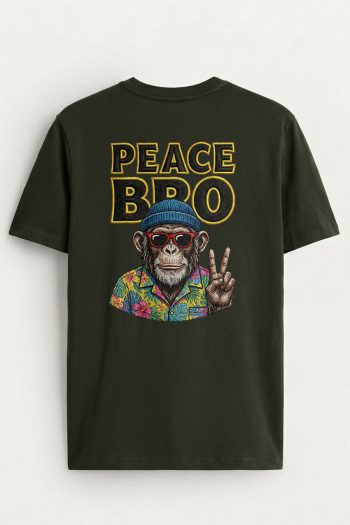 Peace Monkey Portrait,T-Shirt σε Χακί Χρώμα