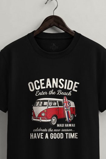 Oceanside Red Beach Van,T-Shirt σε Μαύρο Χρώμα