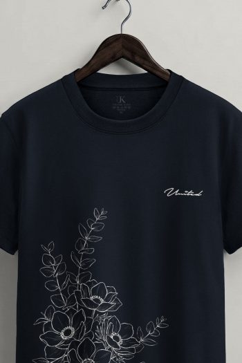 Botanical Line Art,T-Shirt σε Μπλε Χρώμα