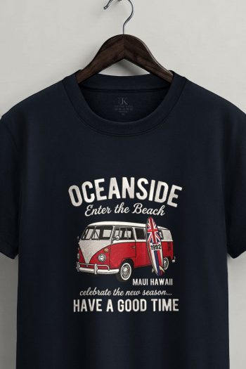 Oceanside Red Beach Van,T-Shirt σε Μπλε Χρώμα