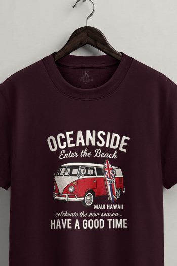 Oceanside Red Beach Van,T-Shirt σε Μπορντώ Χρώμα