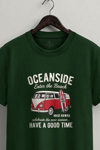 Oceanside Red Beach Van,T-Shirt σε Πράσινο Χρώμα