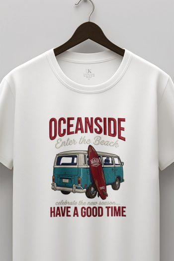 Oceanside Blue Beach Van,T-Shirt σε Λευκό Χρώμα